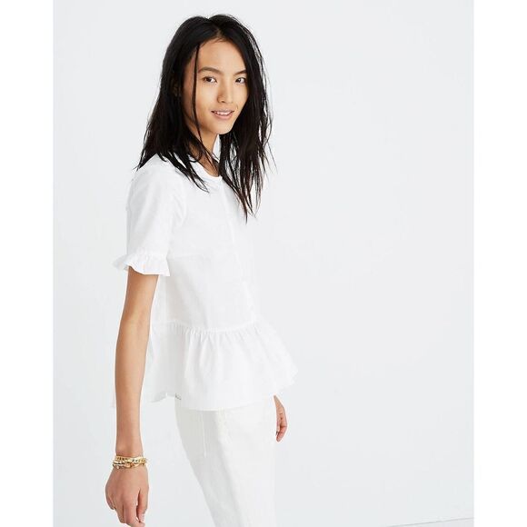 Madewell Nee With Tags Short Sleeve Ruffle Hem Top Women's Blouse Style#M0417 - Picture 1 of 5